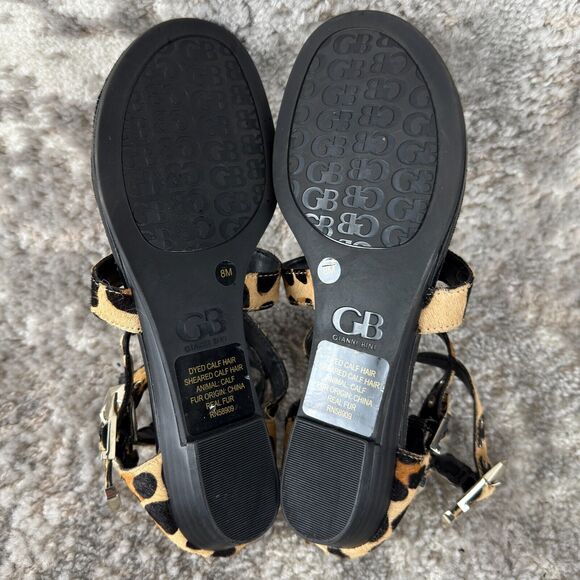 Gianni Bini Sz 8 Cheetah Animal Print Real Fur Calf Hair Sandals - Picture 9 of 10